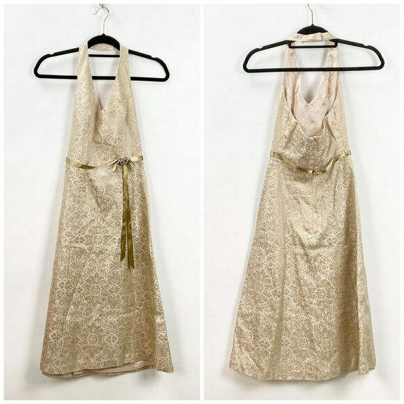 2/$30 David's Bridal 2 Womens Gold Baroque Halter Formal Bridesmaid Dress - Picture 1 of 8